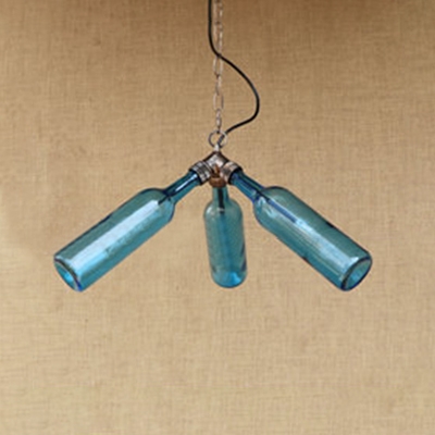 Loft Style Bottle Hanging Light Amber/Blue/Clear/Smoke Glass Shade 3 Heads Chandelier Lamp