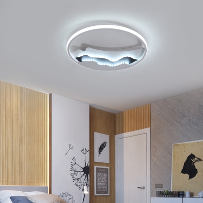 Modernism Circle Flush Light Fixture with Wave Design Metallic Ceiling Fixture in Warm/White