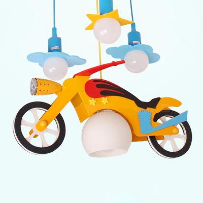 Motorcycle 4 Heads Pendant Lamp with Glass Shade Blue Suspension Light for Boys Room