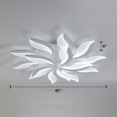 Nordic Style Leaf LED Semi Flush Mount Acrylic Multi Light Decorative Ceiling Light in White