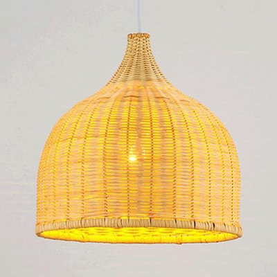 Rattan Bell Hanging Light Nordic Style 1 Light Hanging Lamp in Beige for Dining Room