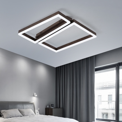 2 Trapezoid Frame Flush Light Nordic Burnished Aluminum LED Ceiling Flush Mount in Coffee