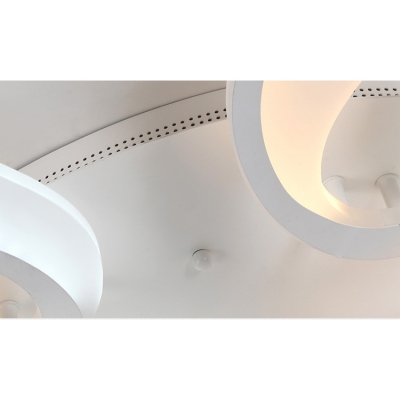3/5/6 Lights Curved Semi Flushmount Contemporary Metallic Art Deco LED Ceiling Lamp in White