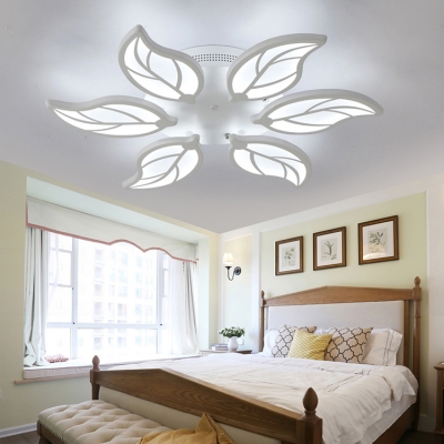 6-LED Leaf Design Semi Flush Light Nordic Style Acrylic Ceiling Flush Mount in Warm/White/Neutral