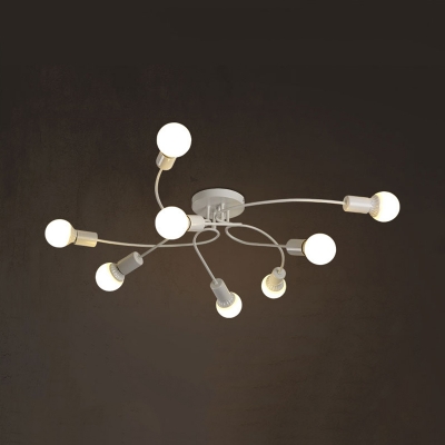 

8 Lights Twist Indoor Lighting Contemporary Metallic Semi Flush Ceiling Light in White for Sitting Room, HL504704