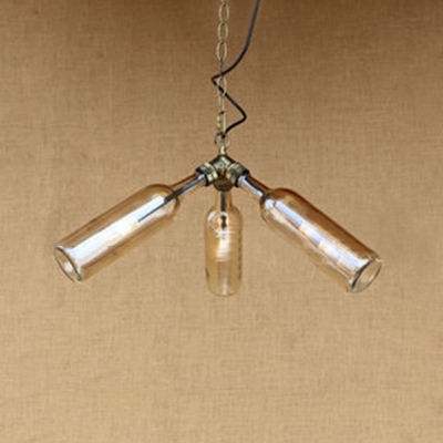 Antique Brass Bottle Suspension Light Industrial Loft Style Glass Shade 3 Bulbs Lamp Light