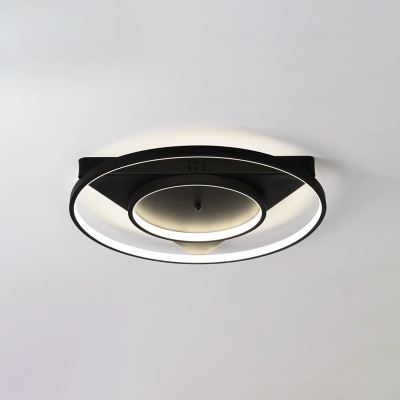 Black 2 Rings LED Ceiling Light with Triangle Canopy Modern Design Metal Flush Light Fixture