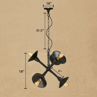Black Flared Suspension Light Loft Industrial Style Metallic 6 Lights Decorative Chandelier Lamp