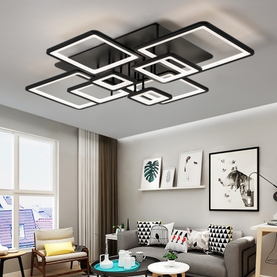 Black Squared LED Ceiling Light Simplicity Metallic Multi Light Indoor Lighting Fixture
