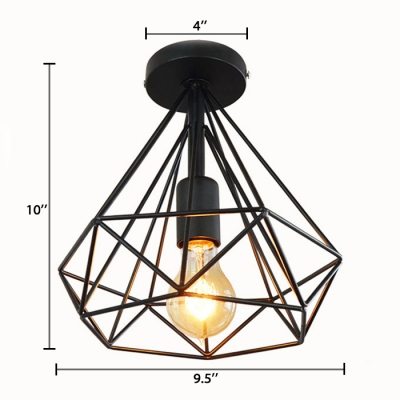 Black/White Diamond Shape Ceiling Lamp with Metal Cage Industrial 1 Head Ceiling Flush Mount