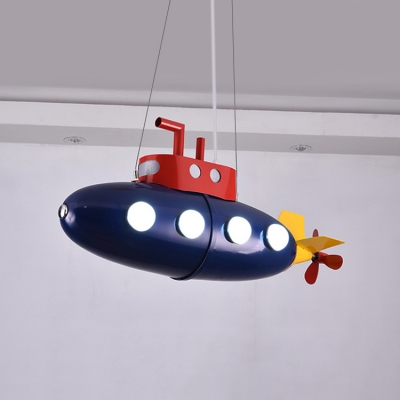 Cartoon Style Submarine Suspended Light Nursing Room Metal 8 Lights Chandelier in Navy Blue