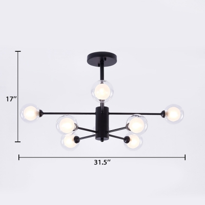 Clear Glass Ball Shade Hanging Light Fixture Modern Fashion Multi Lights Suspension in Black