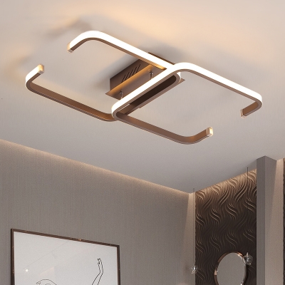 Coffee Square Frame Ceiling Fixture Modern Design Metallic LED Flushmount for Hotel Hall