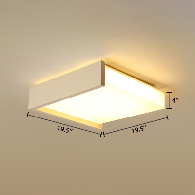 Concise Modern Squared Ceiling Flush Metallic LED Flush Light in White for Dining Room