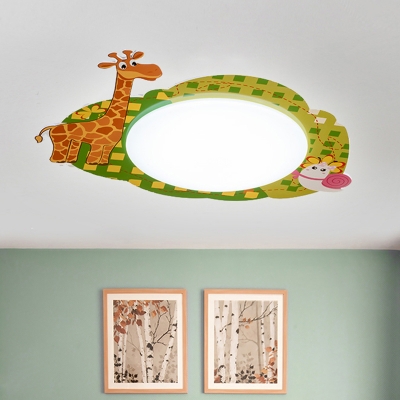 Giraffe Design Flush Light Nursing Room Acrylic 1 Head LED Ceiling Fixture in Green