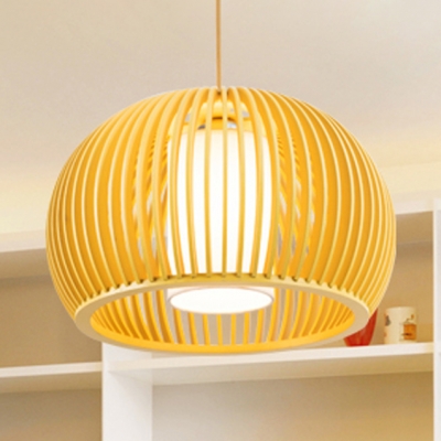 Inner Glass Shade Hanging Light Contemporary 1 Head Suspended Light in Wood for Bedroom
