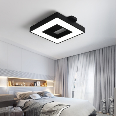 Linear Canopy Flush Mount with Black Square Contemporary Simple Metallic LED Ceiling Fixture