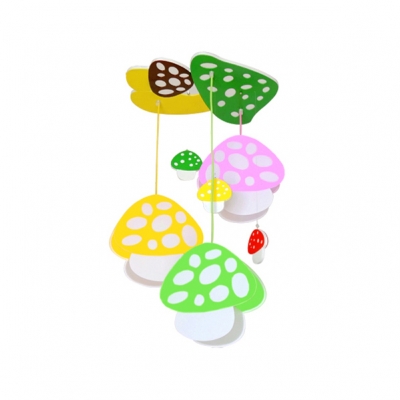 Lovely Colorful Mushroom Hanging Light Kindergarten Wooden 3 Lights Suspended Light