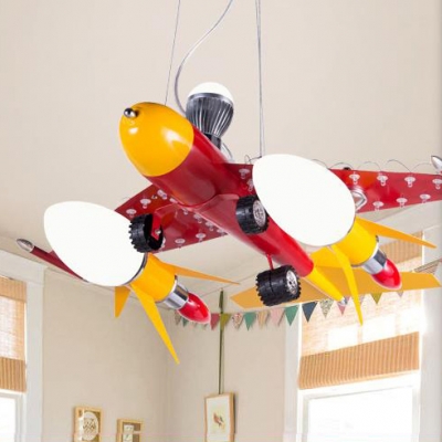 Metal Hanging Chandelier with Red Aircraft 5 Lights Hanging Ceiling Lamp for Boys Room