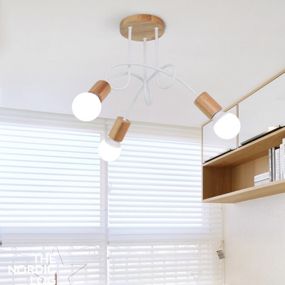 Metal Twisted Suspension Industrial Modern 3/5 Lights Hanging Light in Wood for Bedroom