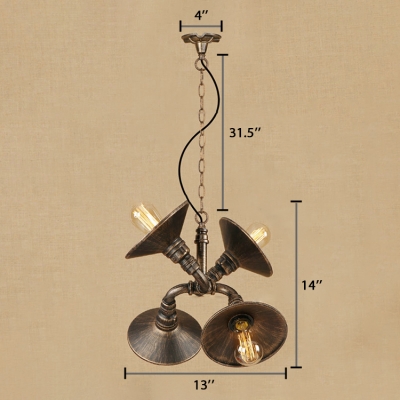 Metallic Flared Suspension Light Retro Style 4 Bulbs Chandelier Lighting in Antique Bronze/Silver