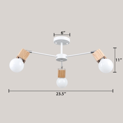 Metallic Sputnik Chandelier Nordic Style Rotatable 3/5/8 Heads Hanging Light in Wood