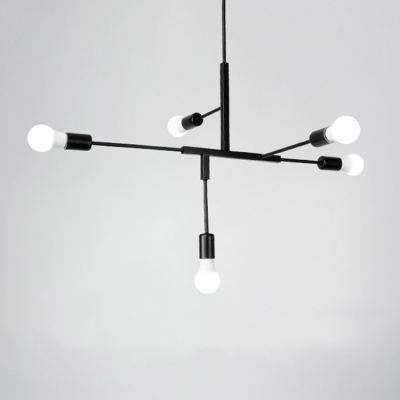 Minimalist Linear Hanging Chandelier Metal 5 Lights Art Deco Hanging Lamp in Black