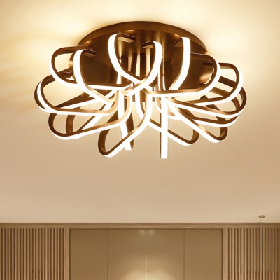 Modernism Curved LED Ceiling Light Metal Lighting Fixture in Brown for Restaurant