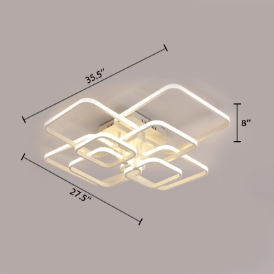 Multi-Layer Ceiling Light with 4/6/8 Square Ring Modern Acrylic LED Semi Flush Mount in White