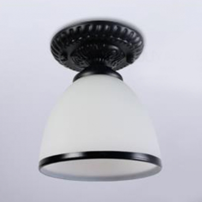 Opal Glass Tapered Ceiling Fixture with Black Band Minimalist 1 Light Mini Ceiling Flush Mount for Staircase