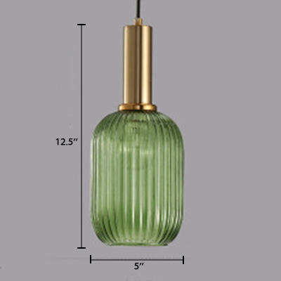 Ribbed Glass Geometric Hanging Light Simplicity Single Light Ceiling Pendant Light in Brass Finish