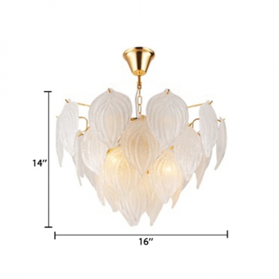 Seeded Glass Leaf Shape Suspended Light Nordic Height Adjustable 4 Bulbs Chandelier in Gold