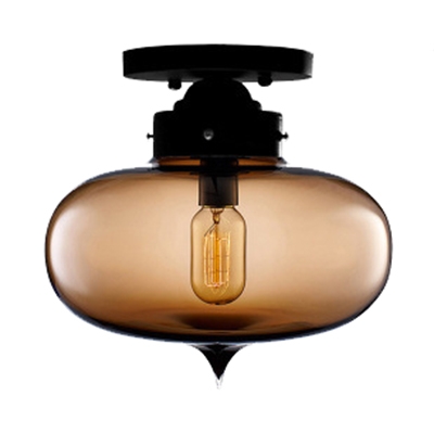 Single Bulb Ovale Semi Flush Light Fixture Industrial Ceiling Fixture with Colorful Glass Shade for Restaurant