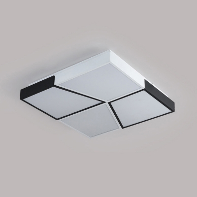 Square Shape LED Ceiling Lamp with 4 Trapezoid Simple Concise Metallic Flush Light in Black and White