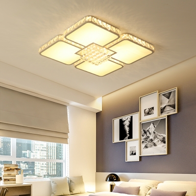 Squared Surface Mount LED Light with Crystal Decoration Contemporary Metal Lighting Fixture in White