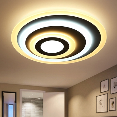 Ultra Thin Circular Flush Mount Minimalist Metallic LED Lighting Fixture in Matte White for Restaurant