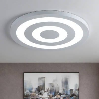 White Finish Target Pattern Flush Light Contemporary Metallic Ultra