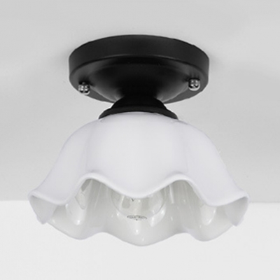 White Glass Scalloped Ceiling Light Industrial Single Light Semi Flush Mount Lighting for Corridor