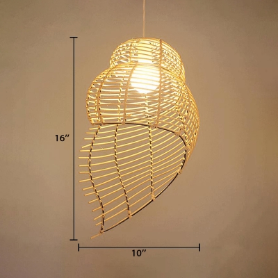 1 Light Conch Shell Hanging Light Fixture Contemporary Rattan Suspension Light in Beige