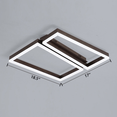 2 Trapezoid Frame Flush Light Nordic Burnished Aluminum LED Ceiling Flush Mount in Coffee