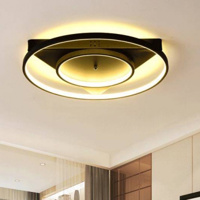 Black 2 Rings LED Ceiling Light with Triangle Canopy Modern Design Metal Flush Light Fixture