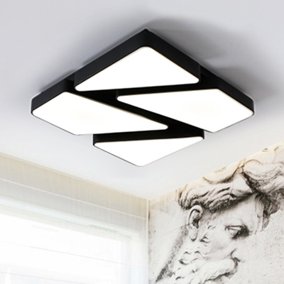 Black Geometric LED Flush Light Contemporary Metal Ceiling Lamp for Coffee Shop Corridor