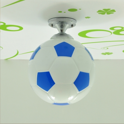 Blue/Red Football Semi Flush Mount Glass Single Light Ceiling Lamp for Boys Bedroom