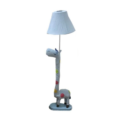 Blue/Yellow Giraffe Floor Lamp with Bell Fabric Shade Single Light Standing Light for Living Room