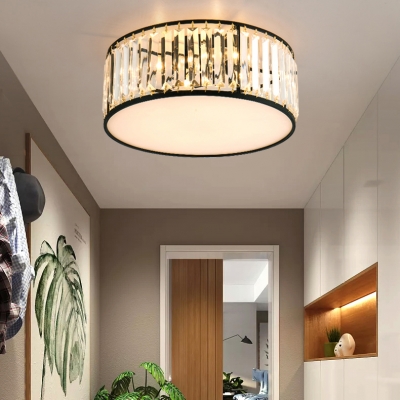 Crystal Drum Indoor Lighting Fixture Modernism 3/4/5 Lights Semi Flush Light Fixture in Black