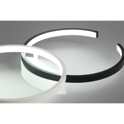Double C Shape Ceiling Lamp Modern Fashion Metal LED Flush Light in Black and White