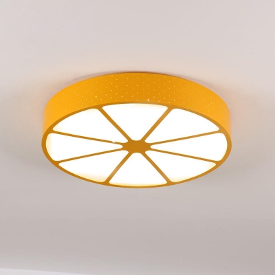 Lemon Design LED Flush Mount Light Red/Yellow Metallic Lighting Fixture for Children Room