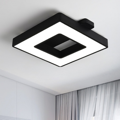Linear Canopy Flush Mount with Black Square Contemporary Simple Metallic LED Ceiling Fixture