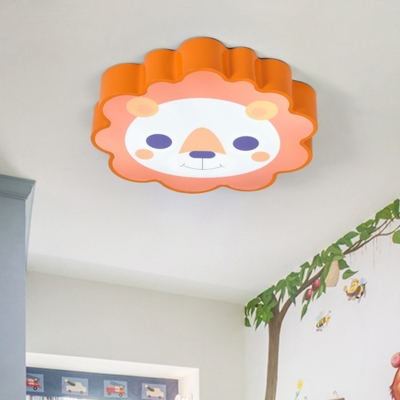 Lovely Lion Shape LED Ceiling Lamp Orange Metal Flush Light Fixture for Kids Room