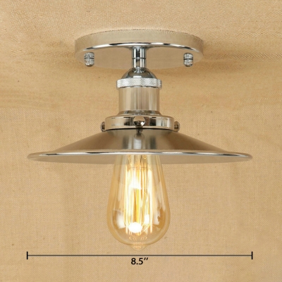Polished Chrome Flared Semi Flush Mount Industrial Metal 1 Bulb Ceiling Lamp for Study Room